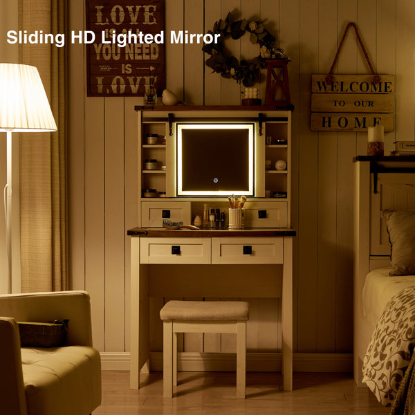 Millwood Pines Norham 31.2" W Make up Vanity Table with Glass Tabletop